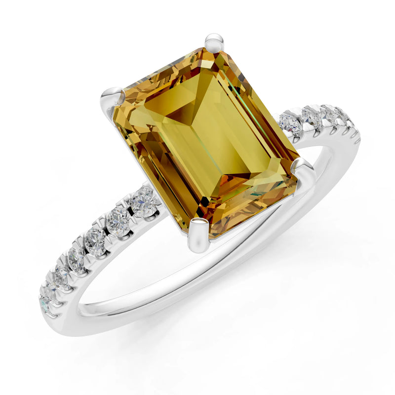 Emerald Solitaire Engagement Ring with Accent