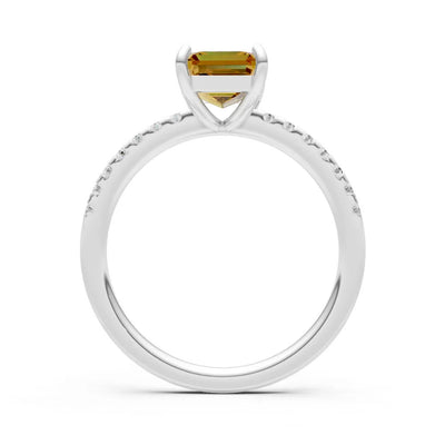 Citrine Emerald Cut Solitaire Engagement Ring with Accent