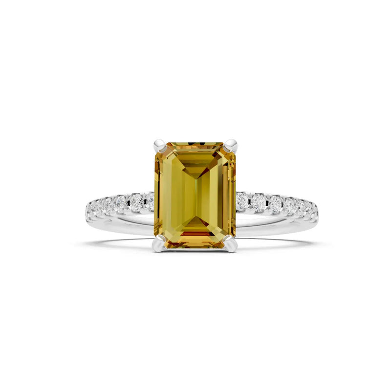 Citrine Emerald Cut Solitaire Engagement Ring with Accent