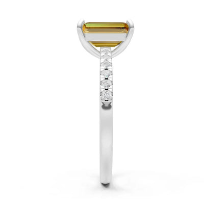Citrine Emerald Cut Solitaire Engagement Ring with Accent