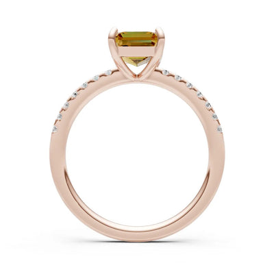 Citrine Emerald Cut Solitaire Engagement Ring with Accent