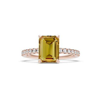 Citrine Emerald Cut Solitaire Engagement Ring with Accent