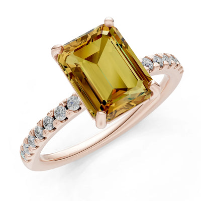Emerald Solitaire Engagement Ring with Accent