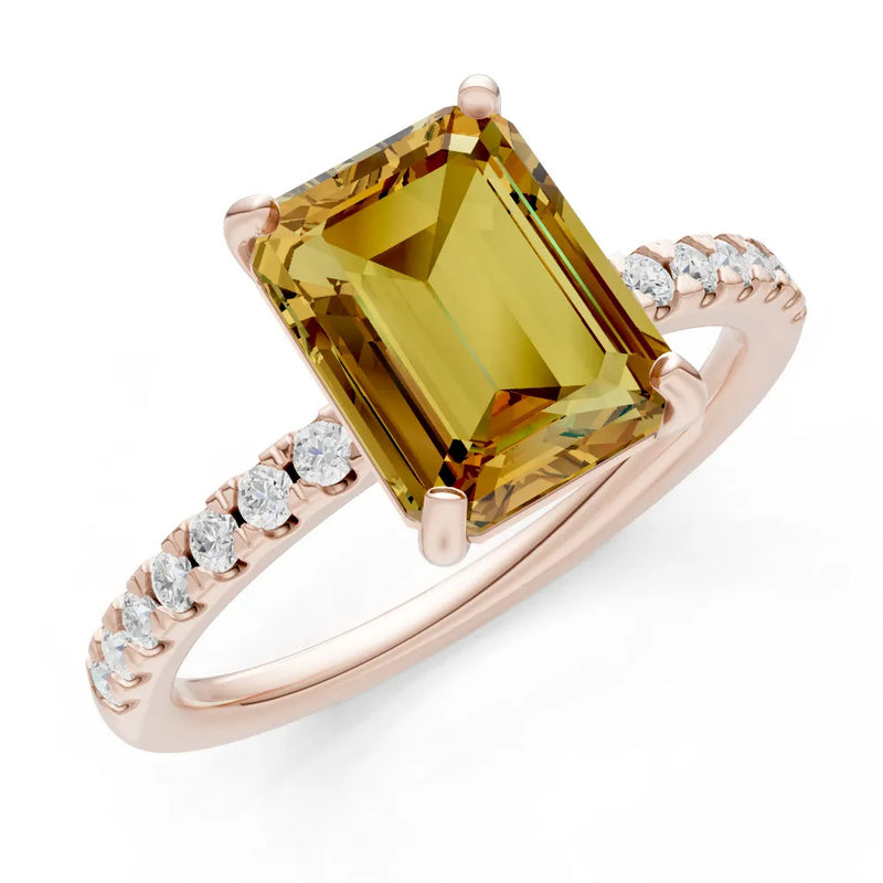 Citrine Emerald Cut Solitaire Engagement Ring with Accent