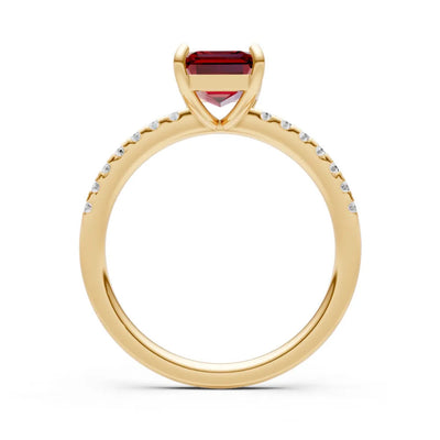 Garnet Emerald Cut Solitaire Engagement Ring with Accent