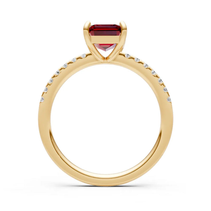 Garnet Emerald Cut Solitaire Engagement Ring with Accent