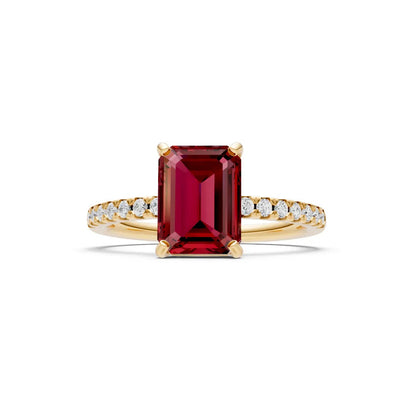 Garnet Emerald Cut Solitaire Engagement Ring with Accent