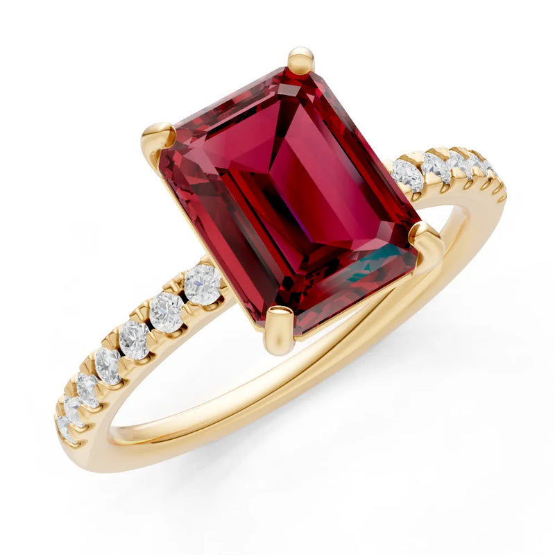 Garnet Emerald Cut Solitaire Engagement Ring with Accent