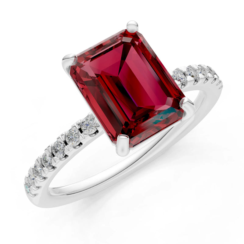 Emerald Solitaire Engagement Ring with Accent