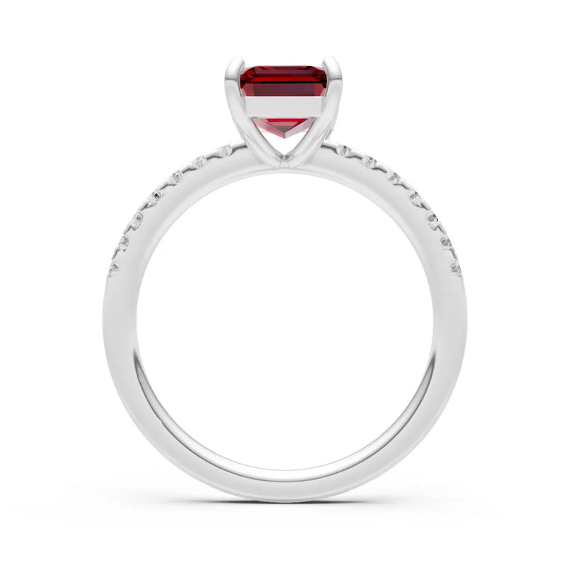 Garnet Emerald Cut Solitaire Engagement Ring with Accent