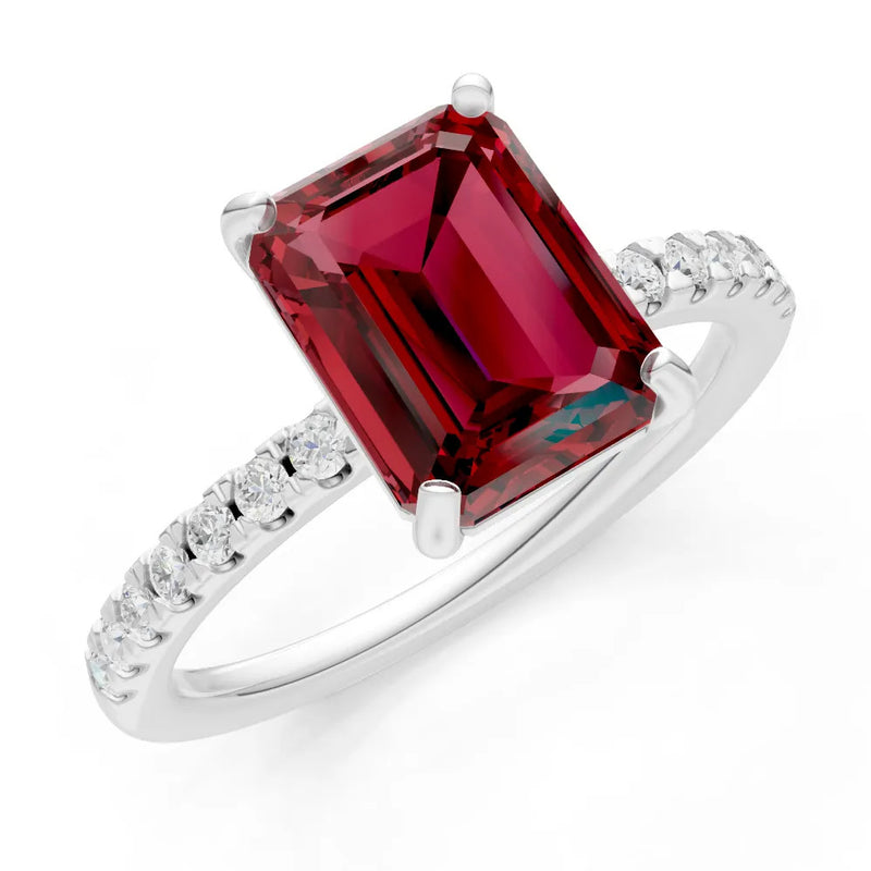 Garnet Emerald Cut Solitaire Engagement Ring with Accent