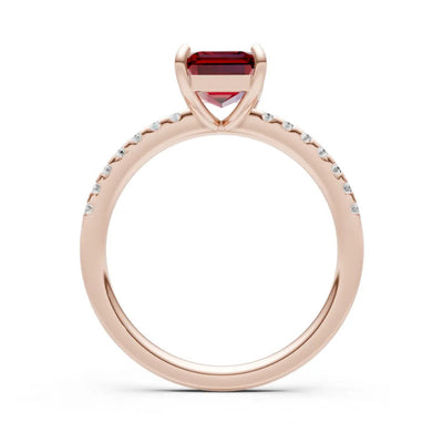 Garnet Emerald Cut Solitaire Engagement Ring with Accent