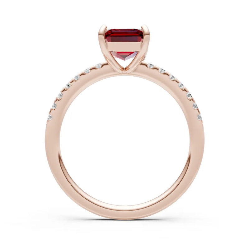 Garnet Emerald Cut Solitaire Engagement Ring with Accent