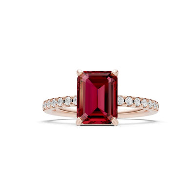 Garnet Emerald Cut Solitaire Engagement Ring with Accent