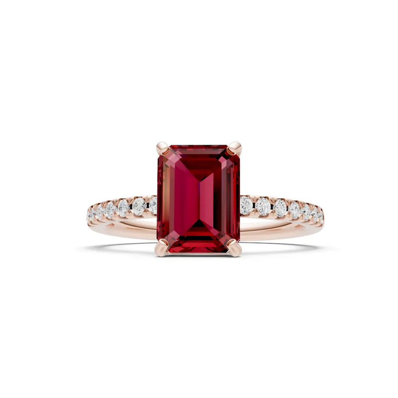 Garnet Emerald Cut Solitaire Engagement Ring with Accent
