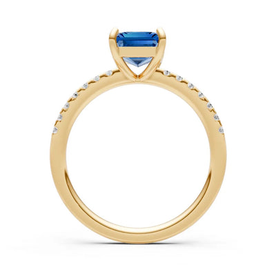 London Blue Topaz Emerald Cut Solitaire Engagement Ring with Accent