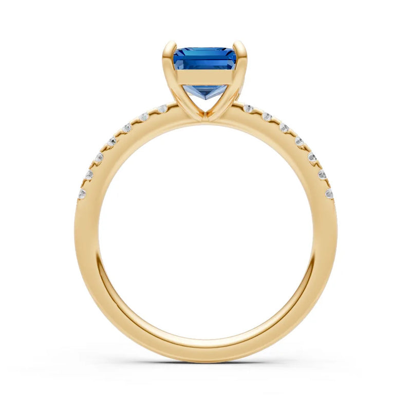 London Blue Topaz Emerald Cut Solitaire Engagement Ring with Accent