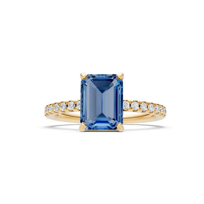 London Blue Topaz Emerald Cut Solitaire Engagement Ring with Accent