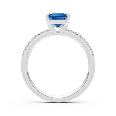 London Blue Topaz Emerald Cut Solitaire Engagement Ring with Accent