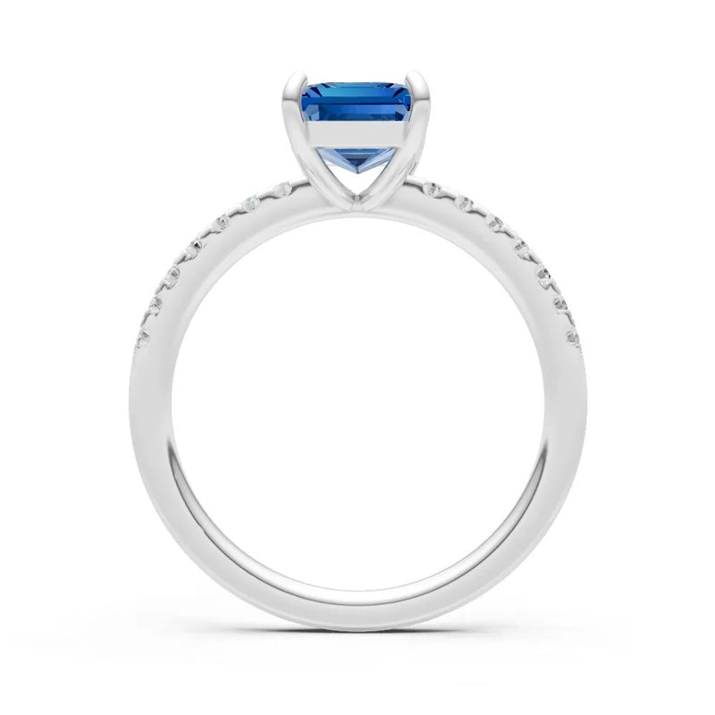 London Blue Topaz Emerald Cut Solitaire Engagement Ring with Accent
