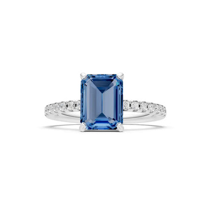 London Blue Topaz Emerald Cut Solitaire Engagement Ring with Accent