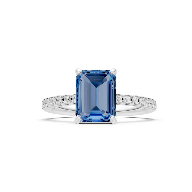 London Blue Topaz Emerald Cut Solitaire Engagement Ring with Accent