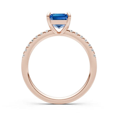 London Blue Topaz Emerald Cut Solitaire Engagement Ring with Accent