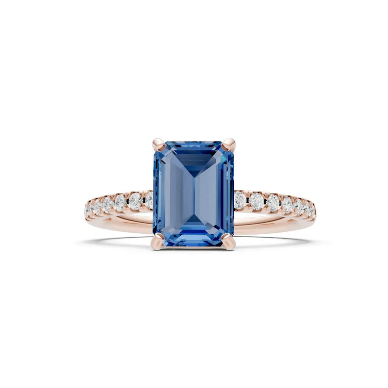 London Blue Topaz Emerald Cut Solitaire Engagement Ring with Accent