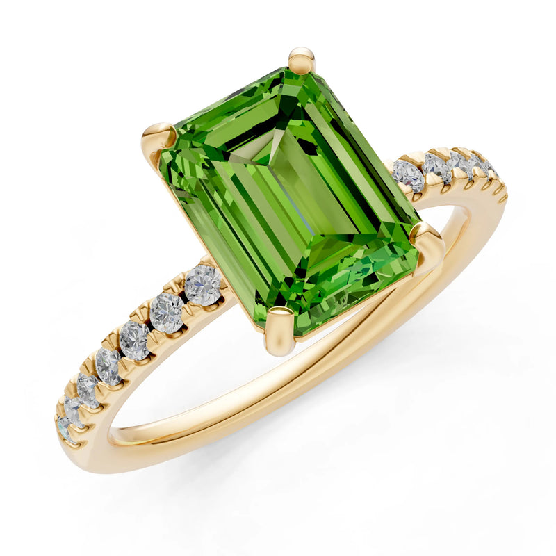 Emerald Solitaire Engagement Ring with Accent