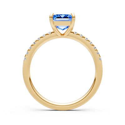 Swiss Blue Topaz Emerald Cut Solitaire Engagement Ring with Accent