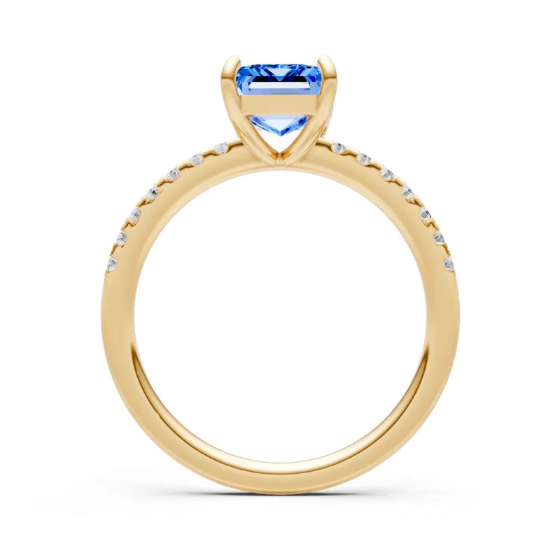 Swiss Blue Topaz Emerald Cut Solitaire Engagement Ring with Accent