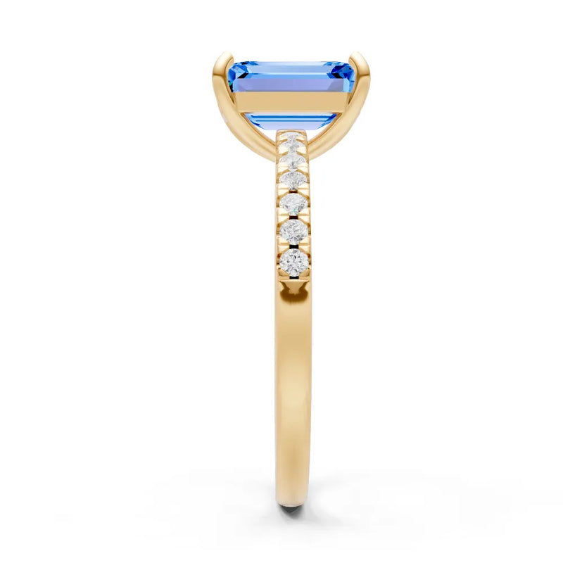 Swiss Blue Topaz Emerald Cut Solitaire Engagement Ring with Accent