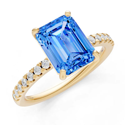 Swiss Blue Topaz Emerald Cut Solitaire Engagement Ring with Accent