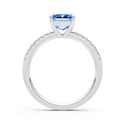 Swiss Blue Topaz Emerald Cut Solitaire Engagement Ring with Accent