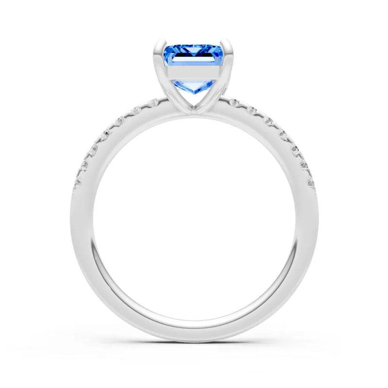Swiss Blue Topaz Emerald Cut Solitaire Engagement Ring with Accent