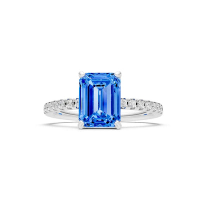 Swiss Blue Topaz Emerald Cut Solitaire Engagement Ring with Accent