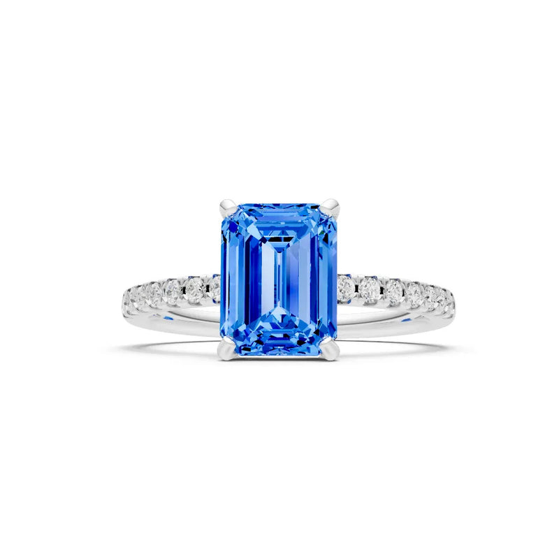 Swiss Blue Topaz Emerald Cut Solitaire Engagement Ring with Accent