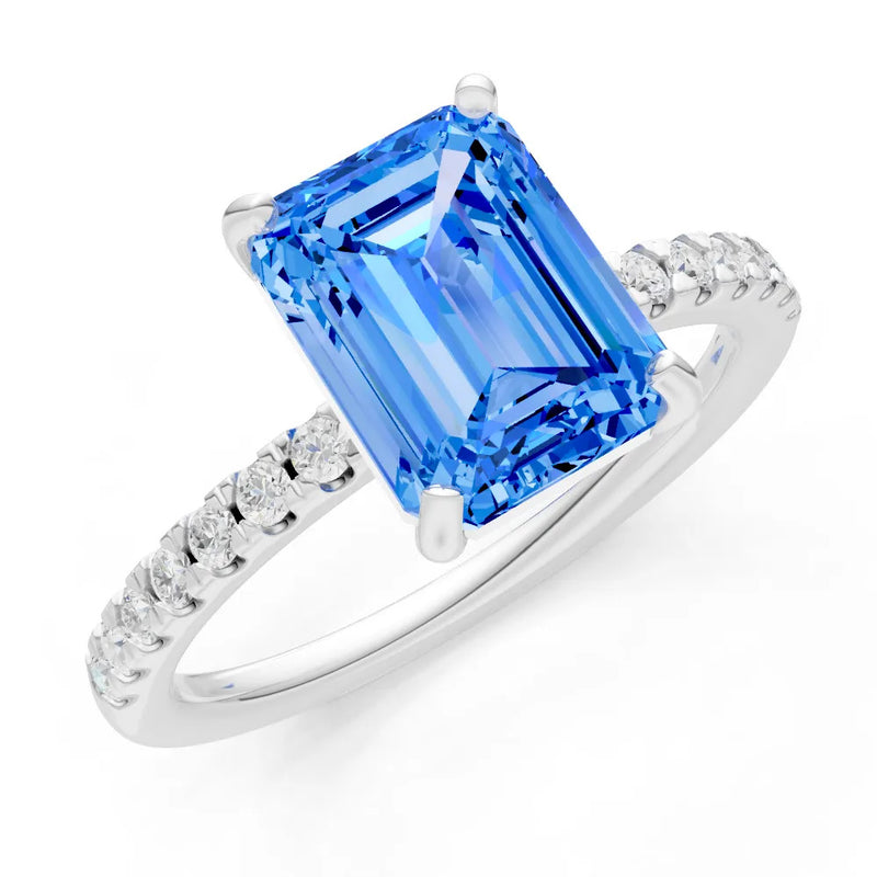 Swiss Blue Topaz Emerald Cut Solitaire Engagement Ring with Accent