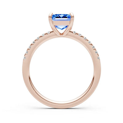 Swiss Blue Topaz Emerald Cut Solitaire Engagement Ring with Accent