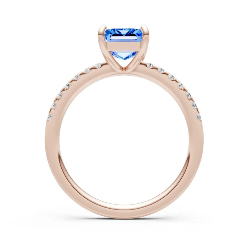 Swiss Blue Topaz Emerald Cut Solitaire Engagement Ring with Accent