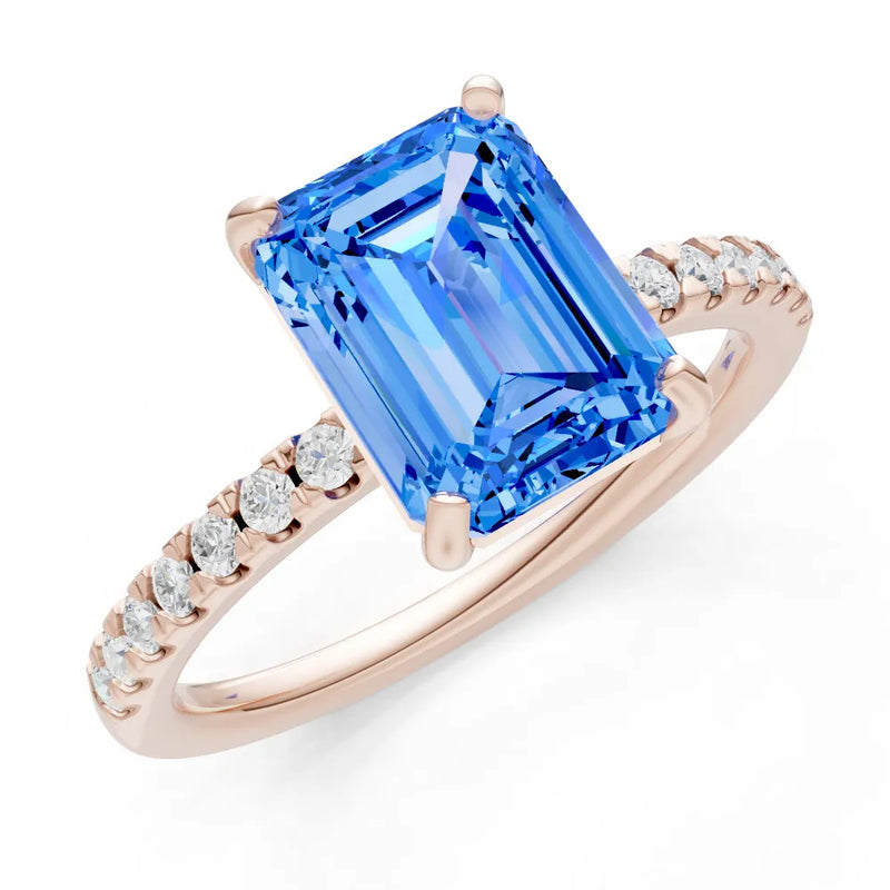 Swiss Blue Topaz Emerald Cut Solitaire Engagement Ring with Accent