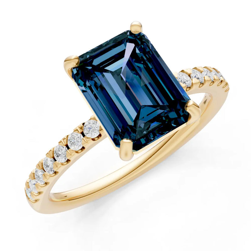 Alexandrite Emerald Cut Solitaire Engagement Ring with Accent