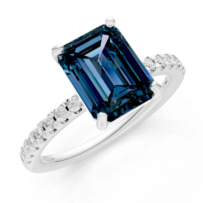 Alexandrite Emerald Cut Solitaire Engagement Ring with Accent