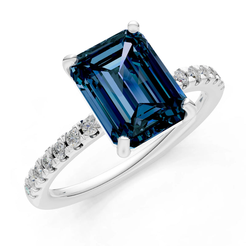 Emerald Solitaire Engagement Ring with Accent