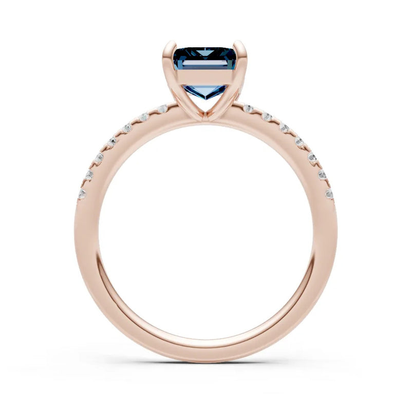 Alexandrite Emerald Cut Solitaire Engagement Ring with Accent