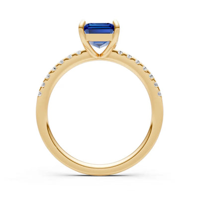 Blue Sapphire Emerald Cut Solitaire Engagement Ring with Accent