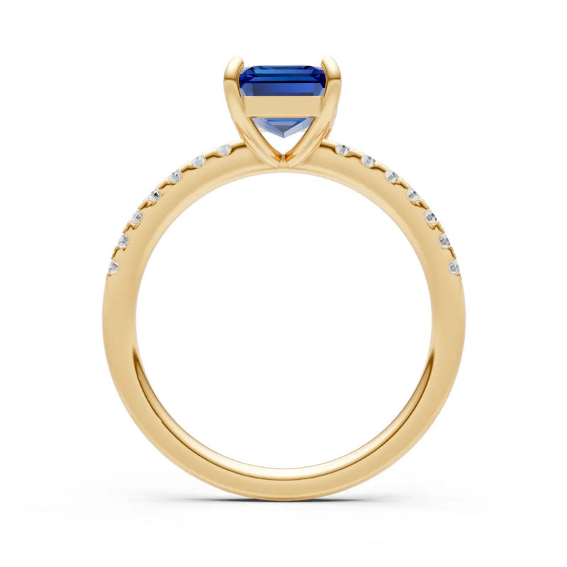 Blue Sapphire Emerald Cut Solitaire Engagement Ring with Accent