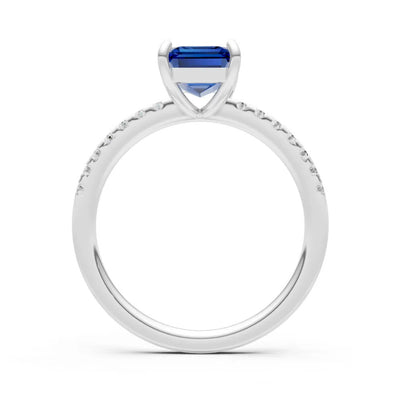 Blue Sapphire Emerald Cut Solitaire Engagement Ring with Accent