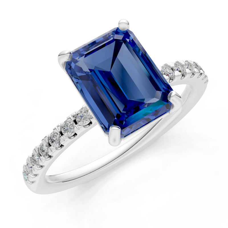 Emerald Solitaire Engagement Ring with Accent