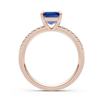 Blue Sapphire Emerald Cut Solitaire Engagement Ring with Accent